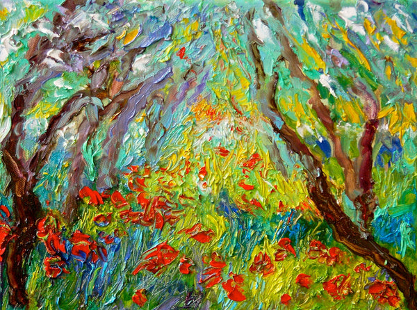 Poppies and Olive Trees - 9 x 12