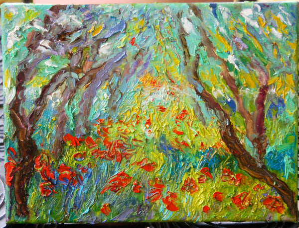 Poppies and Olive Trees - 9 x 12