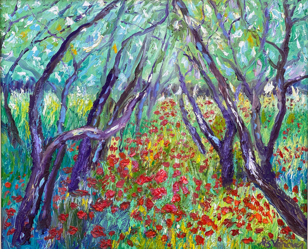 Olive Trees and Poppies in Spring