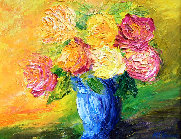 Roses in Blue Vase