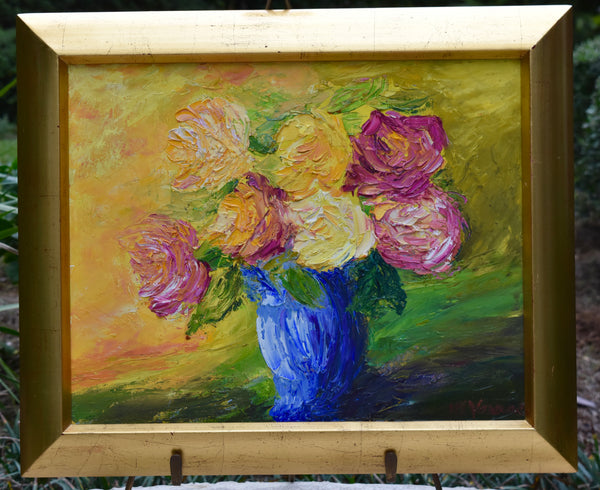 Roses in Blue Vase