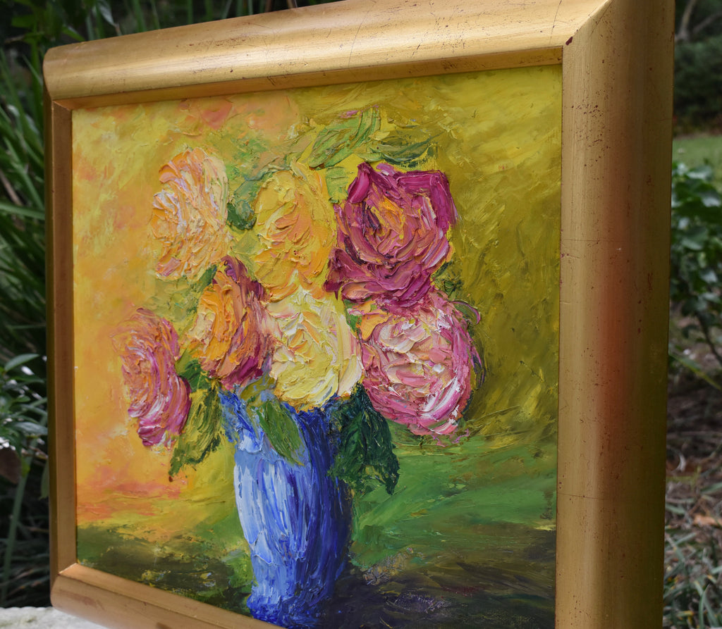 Roses in Blue Vase